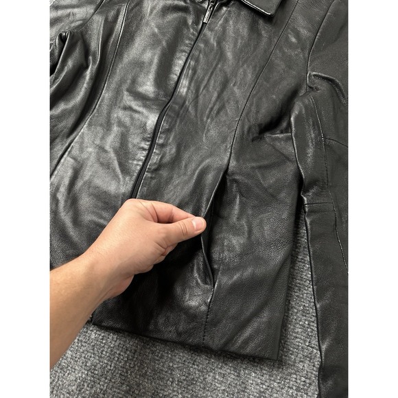 Womens Pelle Studio Wilsons Black Leather Zip Jacket Leopard Lined, Size S - Picture 4 of 10